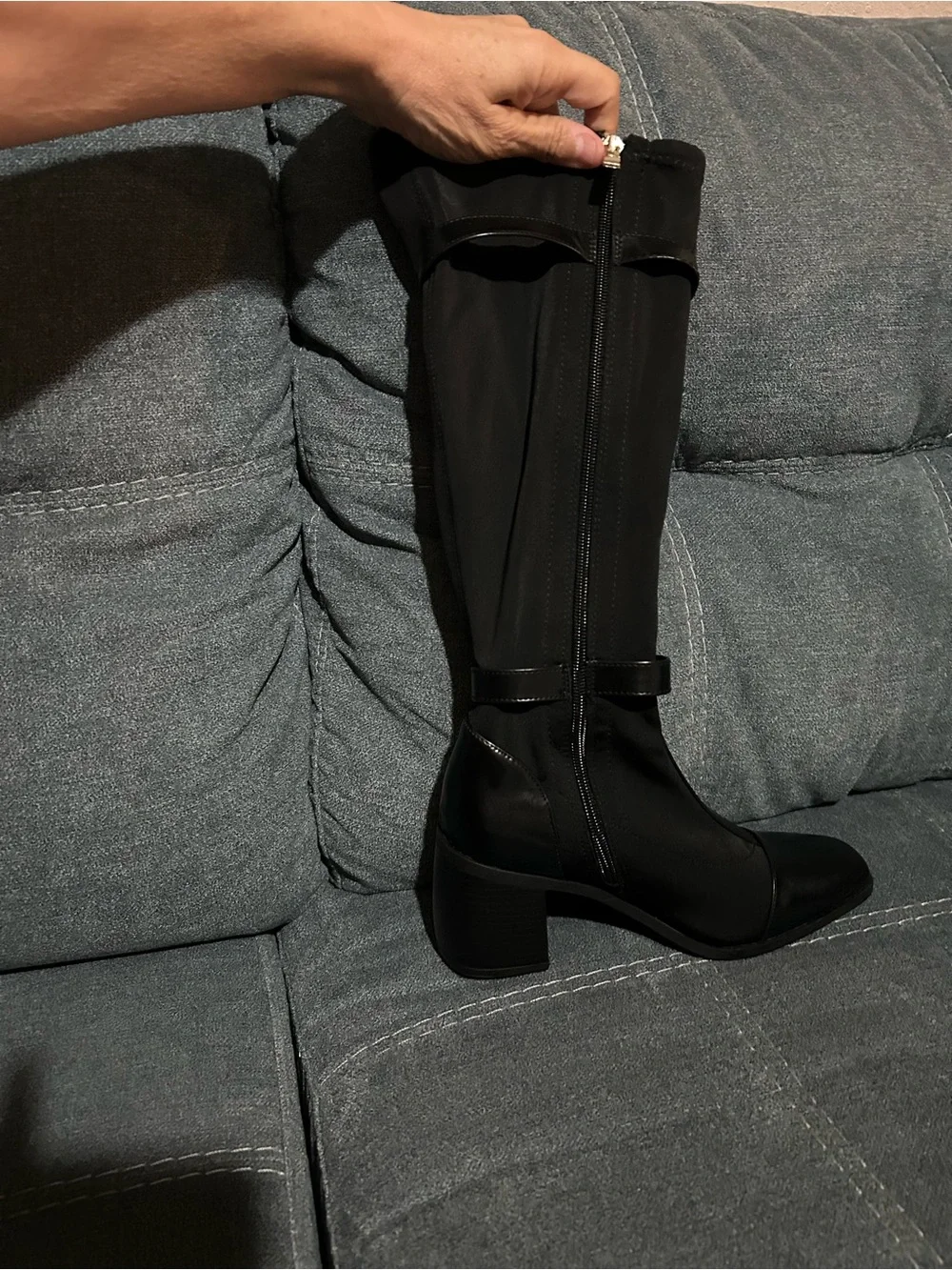 Journee Collection Black Over-the-Knee Buckle Block Heel Boots